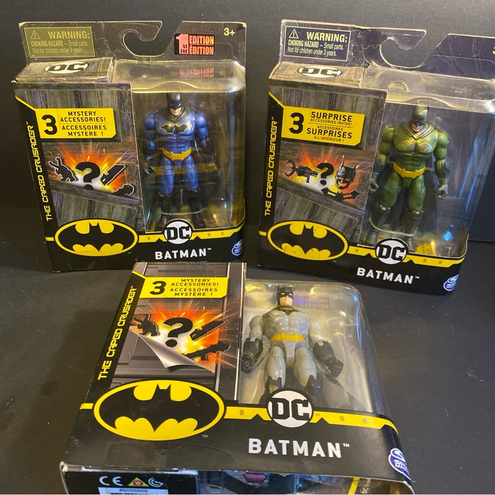 Spin Master DC‎ Caped Crusader 3 Batman Lot Blue, Green, Gray Batman 1st Edition